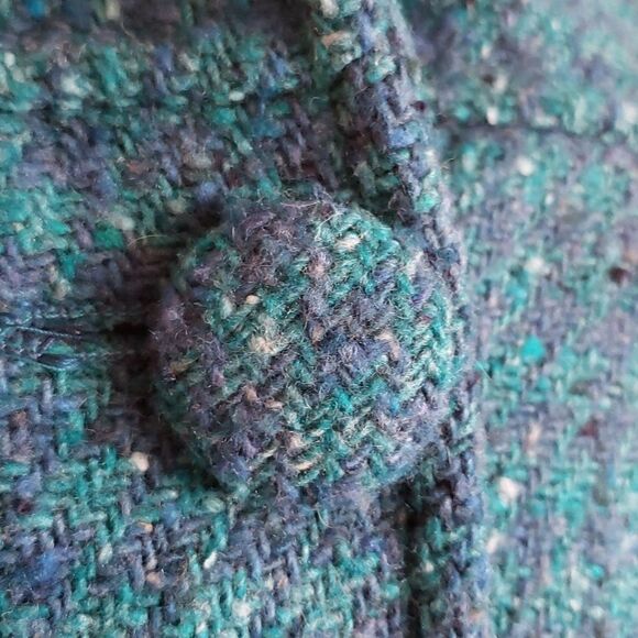 NECESSARY OBJECTS 60's Retro Vintage-Vibe Style Crop Wool Blend Coat Green Blue - Picture 6 of 6